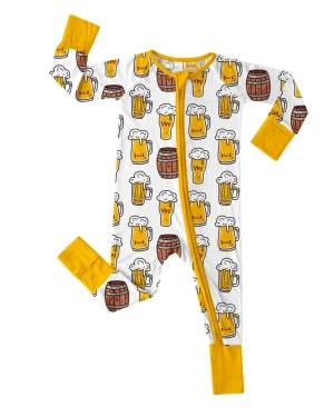 Bamboo Viscose Baby Zip Romper Gentle Skin Comfort All-Season Beer Mug Pattern