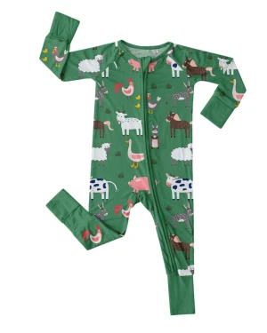 Safari Zoo Bamboo Baby Romper Hypoallergenic Convertible Sleeper with Dual Zip Fold Over Mittens Breathable Footed and Footless