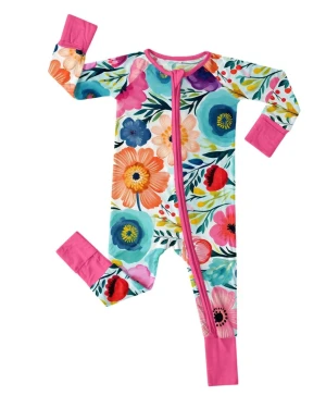 Bamboo Secret Garden Romper Soft Viscose Convertible Zipper Mittens Breathable Eco Friendly Foot Cuffs