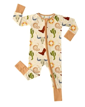 Rodeo Zippered Bamboo Baby Romper Scratch-Free Mittens Easy Diaper Change Eco Soft Breathable Fabric