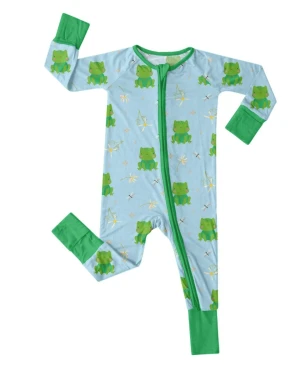 Soft Bamboo Baby Romper Leaping Frog Design Eco-Friendly Gentle Viscose Comfort