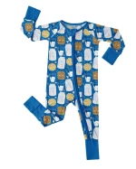 Blue Bamboo Baby Romper Cookies Milk Zippered Sleepwear with Fold Over Mittens