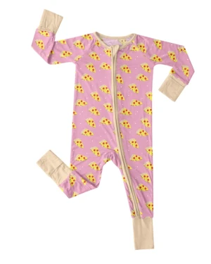Bamboo Viscose Zip Romper Eco Friendly Cheese Pizza Design Sensitive Skin Babywear