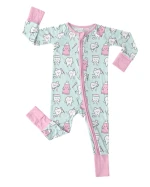 Bamboo Viscose Baby Romper Dental Pattern Double Zipper Fold-Over Mittens All Seasons Comfort
