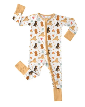 Brown Dogs Bamboo Rainbow Romper Soft Convertible Outfit for Sensitive Skin Double Zip All Season Comfort with Fold Over Mittens