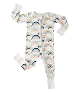 Bamboo Rainbow Convertible Baby Romper Sleepwear with Double Zipper and Fold Over Mittens