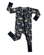 Bamboo Navy Jurassic Jungle Zip Romper Convertible Baby Outfit with Mittens