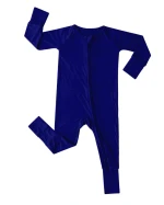 Midnight Blue Bamboo Baby Romper Zippered Sleepwear Mittens Foldover Foot Cuffs Gentle on Skin