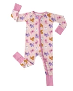 Bamboo Baby Pink Poodles Zip Romper Sleeper with Convertible Feet and Mittens Soft Eco Fabric