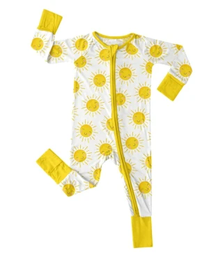 Sunshine Bamboo Baby Romper Soft Viscose Convertible Zippered Sleeper with Foldover Mittens