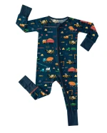 Bamboo Viscose Baby Romper with Double Zipper Sleepwear Dark Slate Gray Convertible Mittens Foot Cuffs