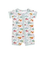 Bamboo Viscose Baby Romper Airplane Helicopter Pattern Double Zipper Convertible Mittens Soft Eco-Friendly