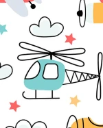 Bamboo Viscose Baby Romper Airplane Helicopter Pattern Double Zipper Convertible Mittens Soft Eco-Friendly