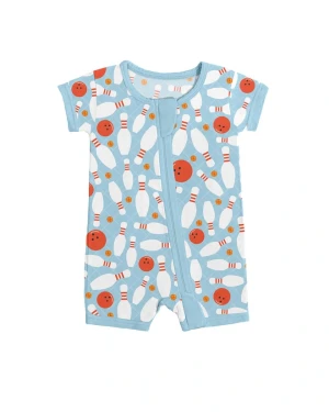 Bamboo Viscose Baby Romper Soft Eco-Friendly Breathable Double Zipper Bowling Ball Pins Design