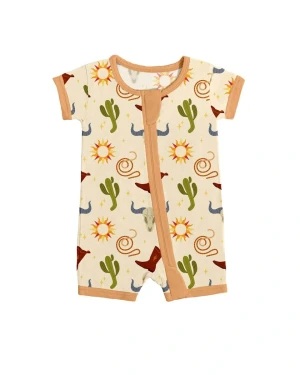 Bamboo Baby Romper Shorty Zip Rodeo Breathable Comfort Easy Diaper Change