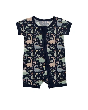Navy Jurassic Jungle Bamboo Infant Romper for Sensitive Skin Quick Diaper Changes Comfortable Fit
