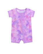 Purple Watercolor Bamboo Baby Romper with Double Zipper, Breathable and Eco-Friendly for Easy Diaper Changes