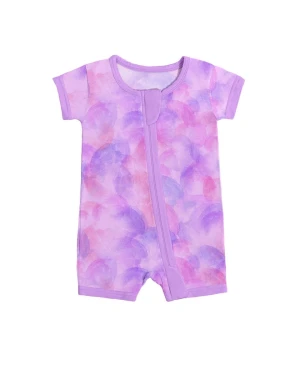 Purple Watercolor Bamboo Baby Romper with Double Zipper, Breathable and Eco-Friendly for Easy Diaper Changes