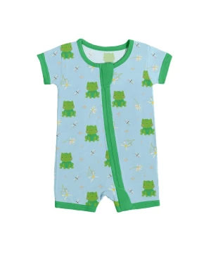 Soft Bamboo Viscose Baby Romper Double Zipper Frog Design for Sensitive Skin Comfort Eco-friendly Breathable