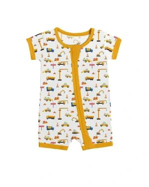 Bamboo Eco Baby Zip Romper Soft Breathable Tagless in Construction Theme