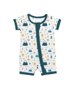 Bamboo Viscose Baby Romper Shorty Zippered Design Gentle Soft for Sensitive Skin Easy Diaper Change Mountain Print