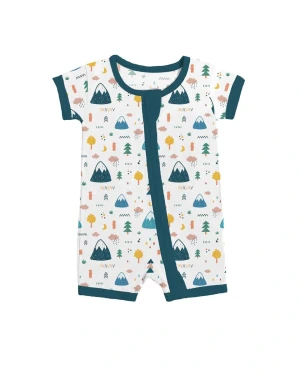 Bamboo Viscose Baby Romper Shorty Zippered Design Gentle Soft for Sensitive Skin Easy Diaper Change Mountain Print