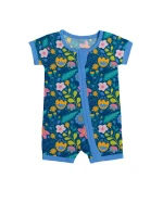 Bamboo Folk Floral Shorty Romper Easy Diaper Change Double Zipper Comfort Fit for Babies
