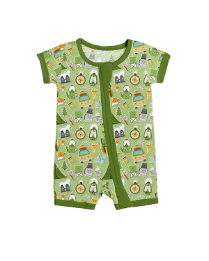 Bamboo Baby Romper Breathable Zippered Shorty Suit for Camping Easy Diaper Changes Comfort Outdoor