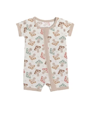 Bamboo Brown Mushroom Baby Shorty Romper Soft Viscose Double Zipper Comfort Eco-Friendly Breathable