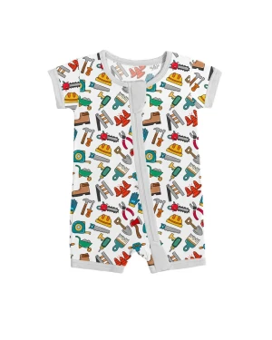 Bamboo Double Zippered Shorty Romper for Diaper Changes Comfort Play