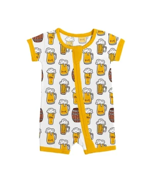 Bamboo Viscose Baby Romper Beer Mugs Barrels Print Double Zipper Soft Comfortable Easy Diaper Change Sensitive Skin