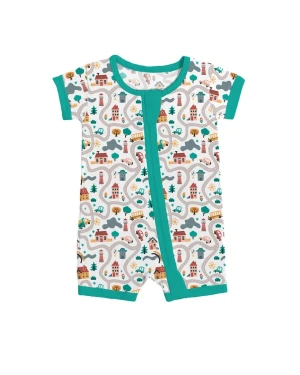 Bamboo Viscose Infant Road Trip Romper Zippered Shorty Breathable Easy Diaper Changes Eczema Friendly