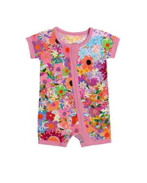 Rainbow Blooms Bamboo Viscose Shorty Romper Zippered for Easy Diaper Changes Comfy Fit