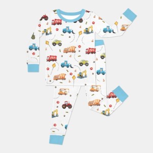 Custom Name Construction Vehicles Bamboo Two-Piece Long Sleeve Pajama Set