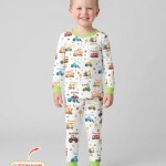 Custom Name Construction Vehicles Bamboo Two-Piece Long Sleeve Pajama Set