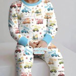 Custom Name Construction Vehicles Bamboo Two-Piece Long Sleeve Pajama Set