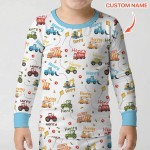 Custom Name Construction Vehicles Bamboo Two-Piece Long Sleeve Pajama Set