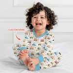 Custom Name Construction Vehicles Bamboo Two-Piece Long Sleeve Pajama Set