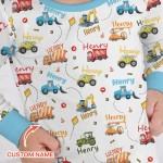 Custom Name Construction Vehicles Bamboo Two-Piece Long Sleeve Pajama Set