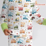 Custom Name Construction Vehicles Bamboo Two-Piece Long Sleeve Pajama Set