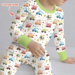 Custom Name Construction Vehicles Bamboo Two-Piece Long Sleeve Pajama Set
