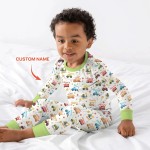 Custom Name Construction Vehicles Bamboo Two-Piece Long Sleeve Pajama Set
