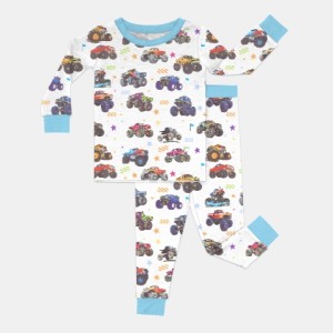 Custom Name Monster Truck Bamboo Two-Piece Long Sleeve Pajama Set