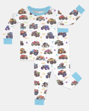 Custom Name Monster Truck Bamboo Two-Piece Long Sleeve Pajama Set