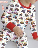 Custom Name Monster Truck Bamboo Two-Piece Long Sleeve Pajama Set