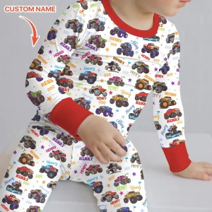 Custom Name Monster Truck Bamboo Two-Piece Long Sleeve Pajama Set