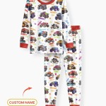 Custom Name Monster Truck Bamboo Two-Piece Long Sleeve Pajama Set