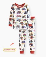 Custom Name Monster Truck Bamboo Two-Piece Long Sleeve Pajama Set