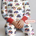 Custom Name Monster Truck Bamboo Two-Piece Long Sleeve Pajama Set