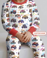 Custom Name Monster Truck Bamboo Two-Piece Long Sleeve Pajama Set